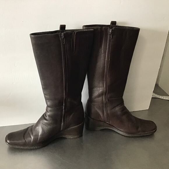 Aquatalia Brown Leather Boots Wedge Heel Boho Classic 8.5 - Picture 6 of 12